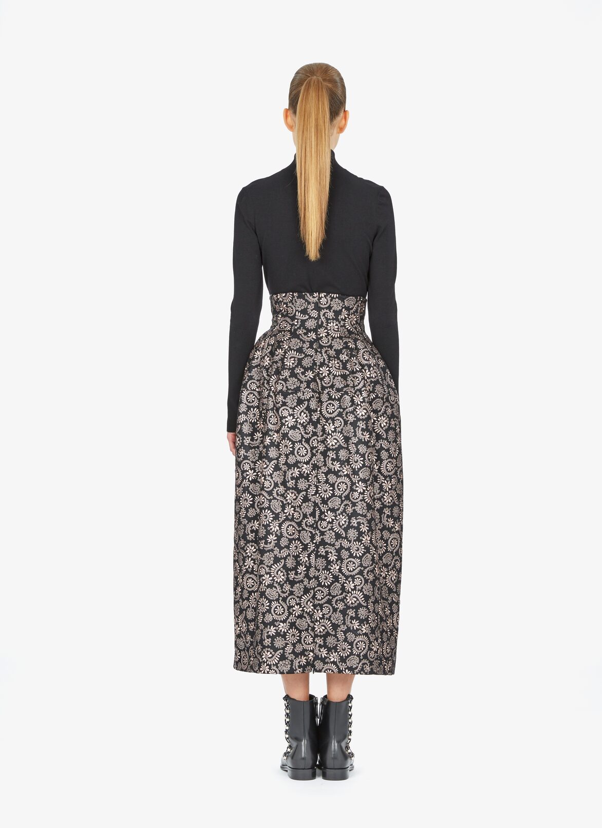 Long Embroidered Skirt ALAÏA BLACK/LIGHT PINK LONG EMBROIDERED SKIRT
